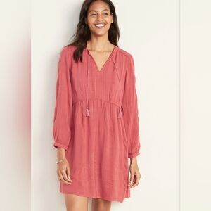 Boho Coral Long Sleeve Dress